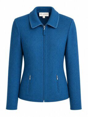 St. John Collection Blue Knit Zip-Up Jacket Size 4 With Front Pockets